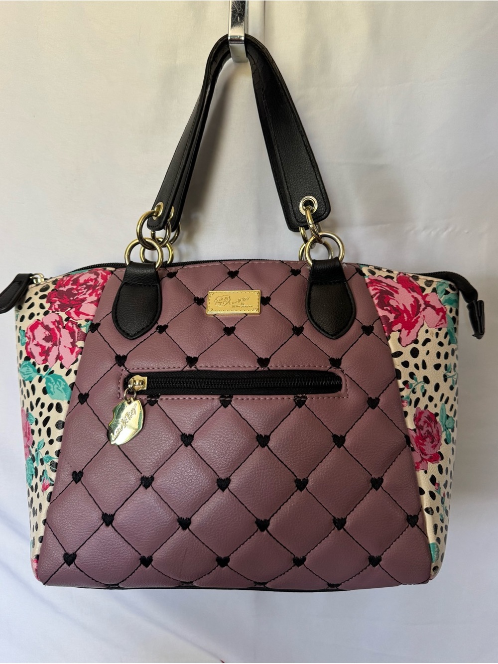 Betsey Johnson floral quilted zip satchel